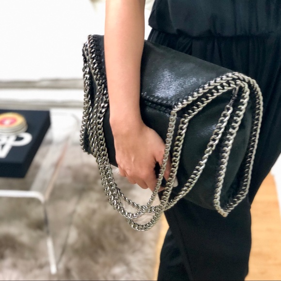 🔃FALABELLA "Black" Chain Fold-over Tote Bag - Picture 4 of 6
